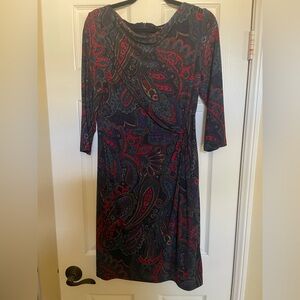 Ralph Lauren Red and Blue Paisley Long Sleeve Dress